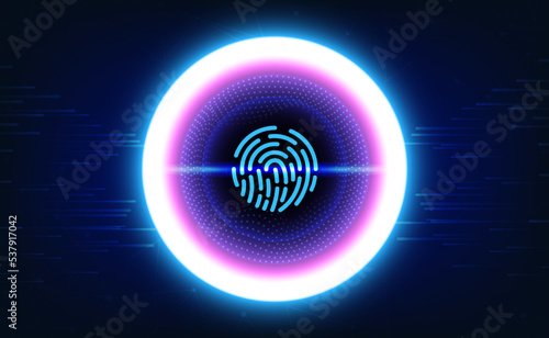 Digital technology fingerprint scanner blue background, cyber security access privacy, abstract tech innovation future data, crime hacker big data safe, network connection secure, illustration vector