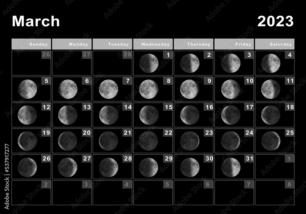 March 2023 Lunar calendar, Moon cycles Stock Photo | Adobe Stock