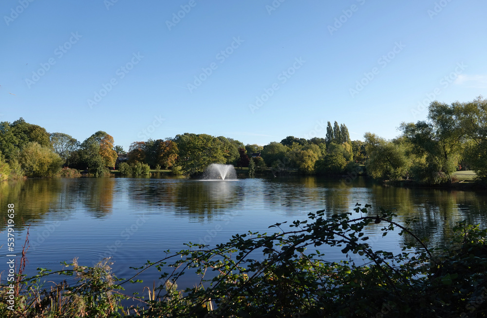 A beautiful view of Lake Meadows park in Billericay, Essex, UK. 