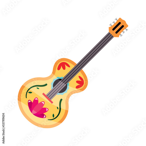 Isolated wooden guitar with mexican ornaments icon Vector