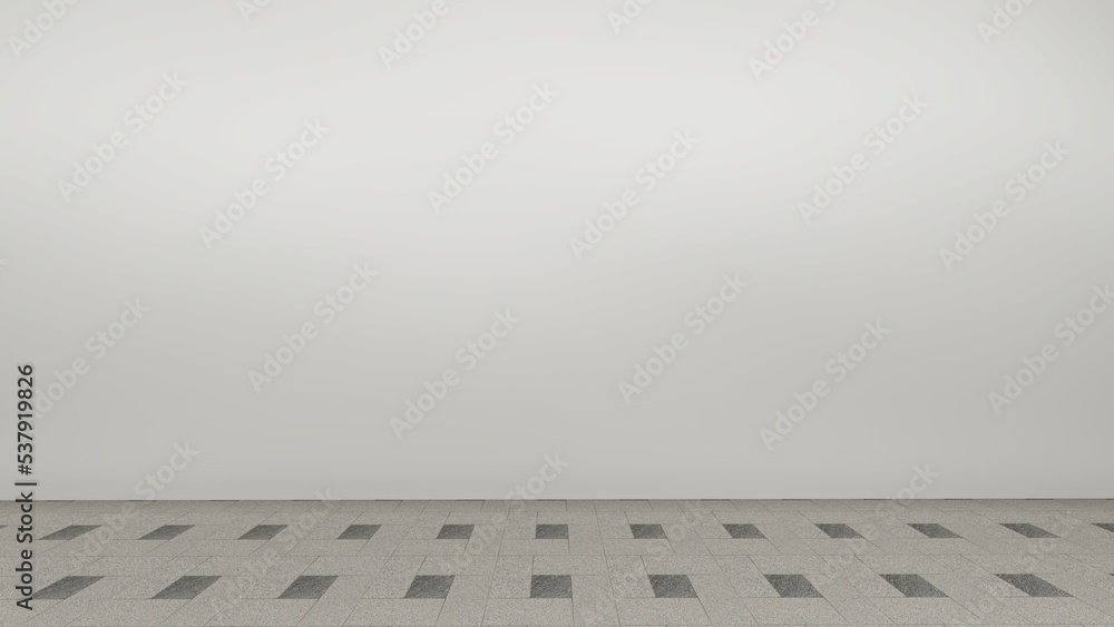 Empty display on pattern tile bakcground concept. Blank product standing backdrop