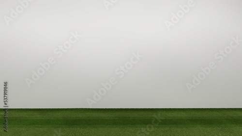 Empty display on soft grass bakcground concept. Blank product standing backdrop