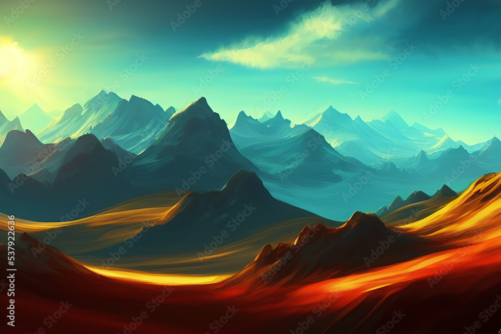 sunset over mountains, colorful landscape 11