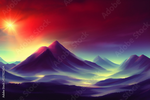 sunset over mountains, colorful landscape 12
