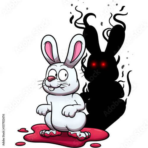 Scared Bunny With Evil Shadow. Vector clip art illustration with simple gradients. All in one single layer. © TheMaskedTooner