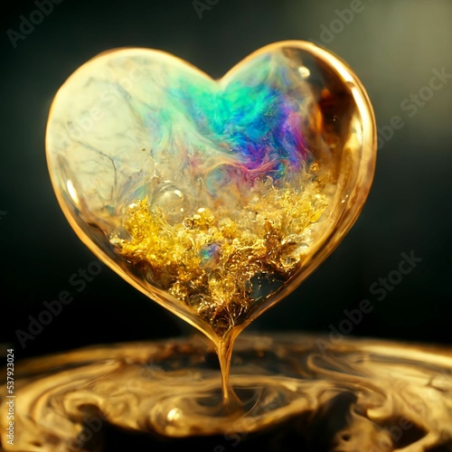 Golden heart with divine ethereal colours