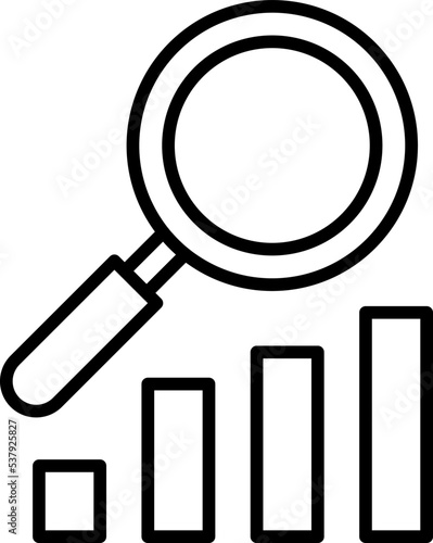 Simple vector isolated pictogram drawn with black thin line. Editable stroke for web sites, adverts, stores, shops. Vector line icon of magnifying glass over progress bar