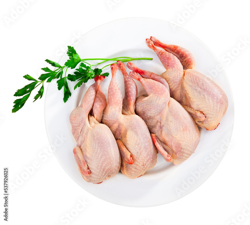 Fotografia Fresh raw meat quails ready for cooking
