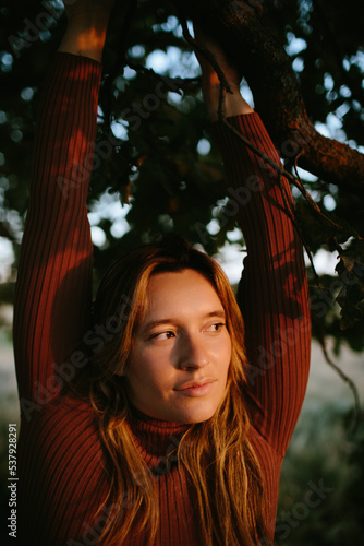 Summer portrait of content woman photo