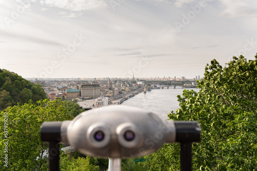 Close up view of the coin-operated binoculars in the Kyiv city photo