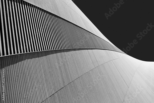 Grayscale abstract detail of modern wooden building photo