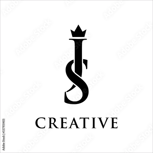 elegant initial js with crown logo vector, Creative Lettering Logo Vector Illustration.