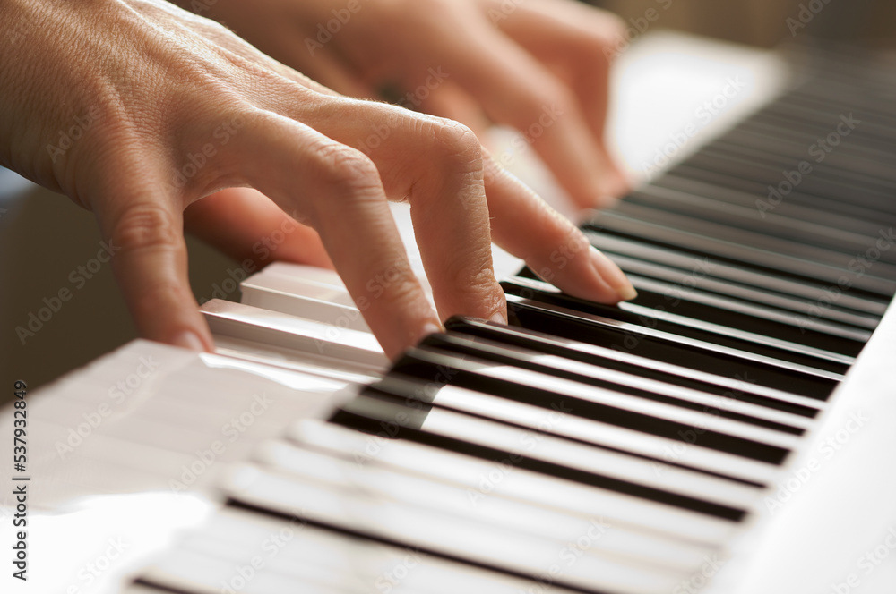 Fototapeta premium Woman's Fingers Playing on a Digital Piano Keys