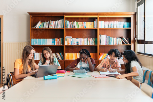 Teenagers studying