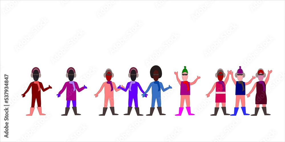 Group of people in autumn and winter holding hands Group of people in autumn and winter holding hands