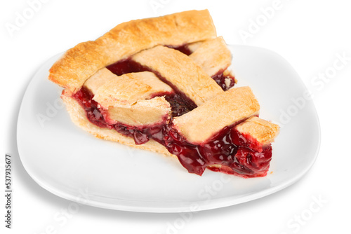 Canvastavla Delicious baked cherry pie isolated on white background
