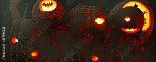 evil pumpkins in the cemetery halloween
