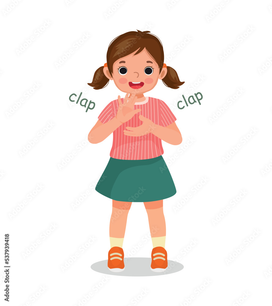 Cute little girl clapping her hands expressing positive emotion of happiness, enjoyment, appreciation and congratulation gesture Cute little girl clapping her hands expressing positive emotion of happiness, enjoyment, appreciation and congratulation gesture