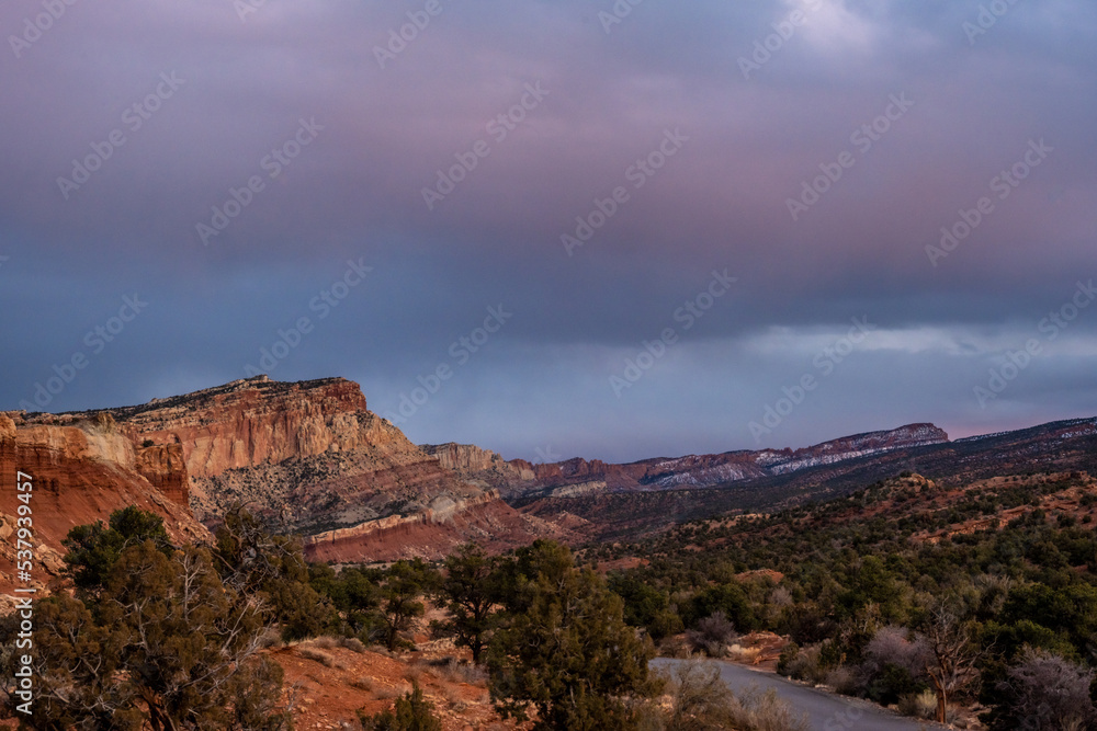 Subtle Pink Clouds Over the Scenic Drive in Capitol Reef