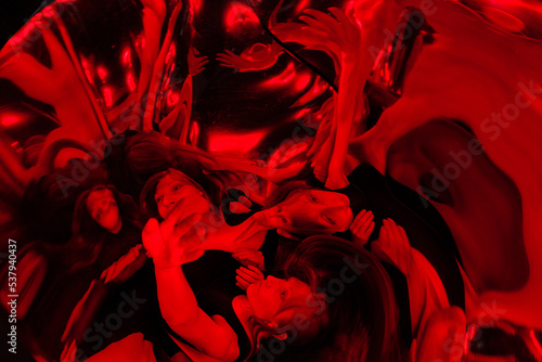 Messed image of hands and faces