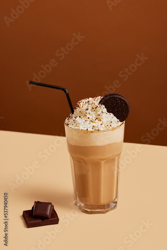 Frappe coffee on table photo
