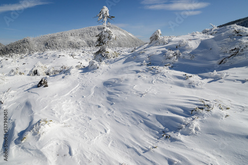 八ヶ岳の景色 風雪紋の先に縞枯山