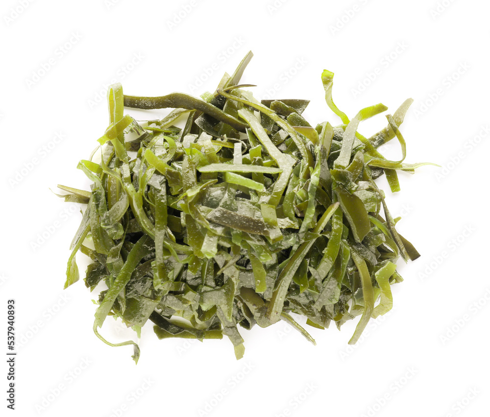 Fresh laminaria (kelp) seaweed isolated on white, top view Fresh laminaria (kelp) seaweed isolated on white, top view