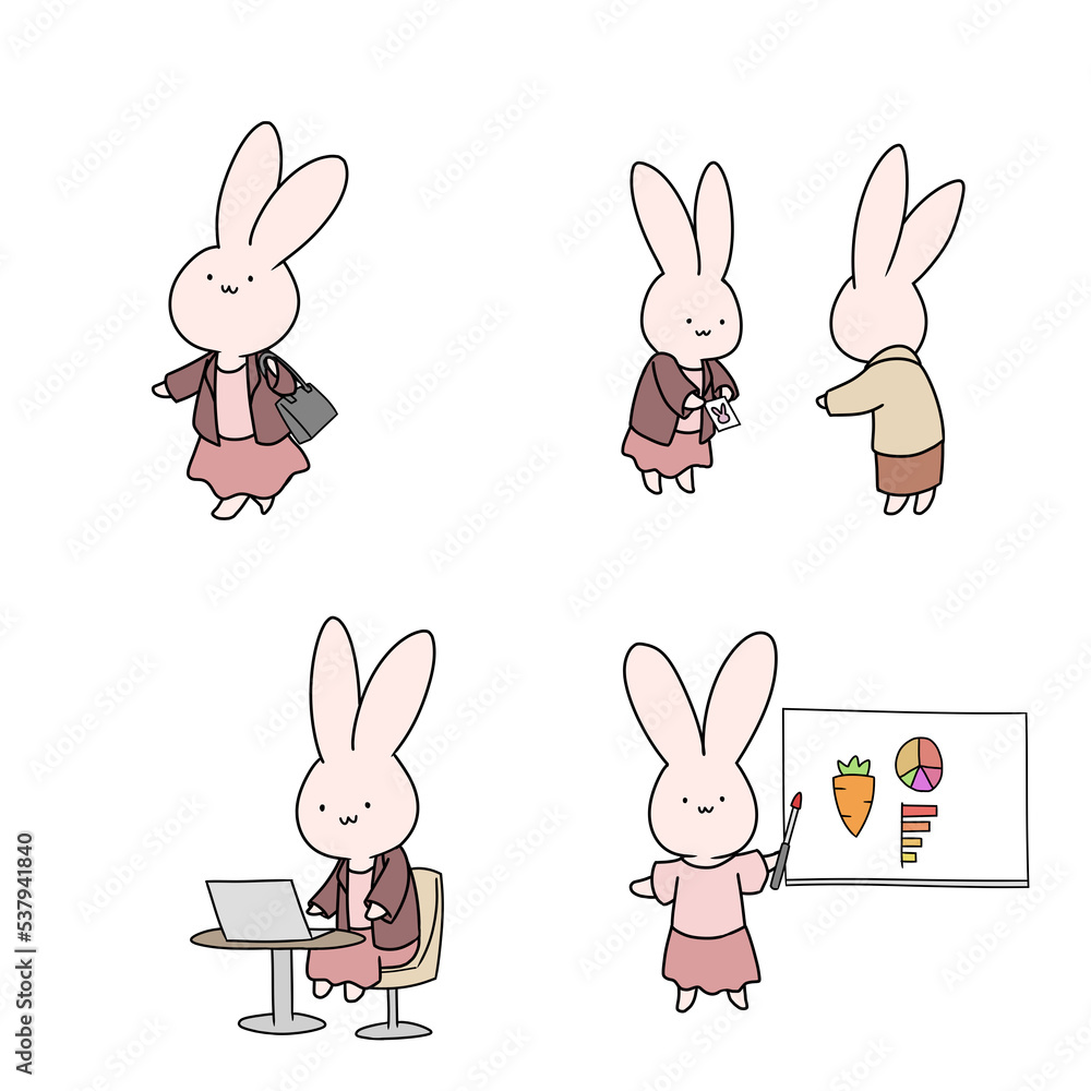 Obraz premium ビジネスウーマン風のピンクうさぎセット