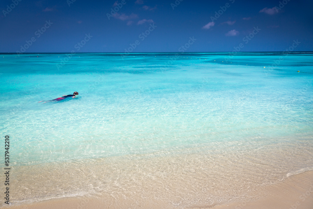 Aruba idyllic caribbean beach at sunny day, Dutch Antilles, Caribbean Sea