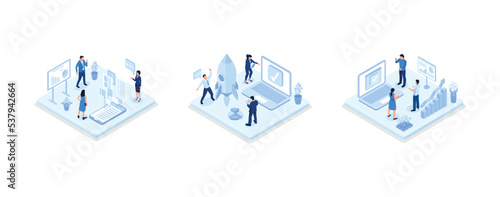 Green energy illustration set. Characters showing eco private house, electric car and green circular economy benefits. Renewable energy concept, set isometric vector illustration