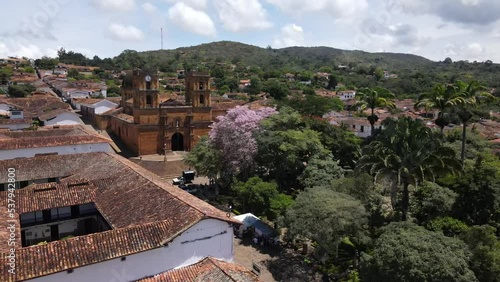 aerial view of tourist municipality of Colombia, municipality of Santander with clay roofs