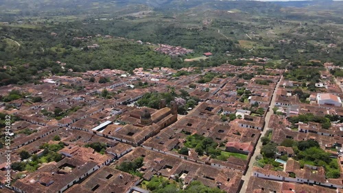 aerial view of tourist municipality of Colombia, municipality of Santander with clay roofs
