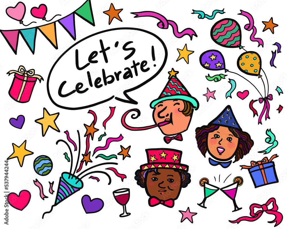 Obraz premium Illustration drawing of a group diversity people celebrate the new years anniversary party together