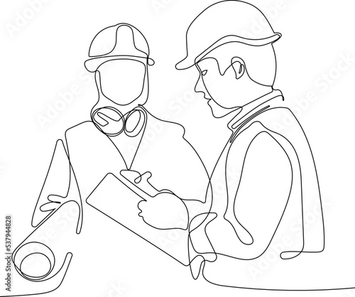 construction manager and engineer working on building site. Vector illustration