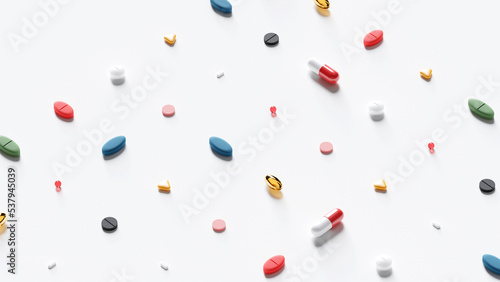 Colorful Pills Against White Background photo