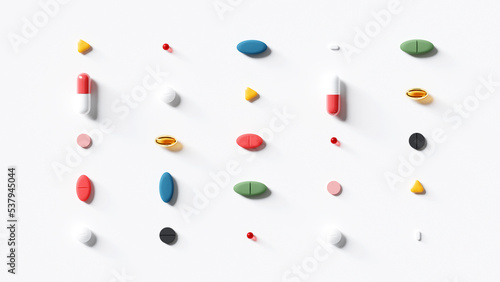 Top View Of Pills On white Background photo