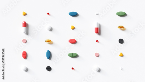 Top View Of Pills On white Background