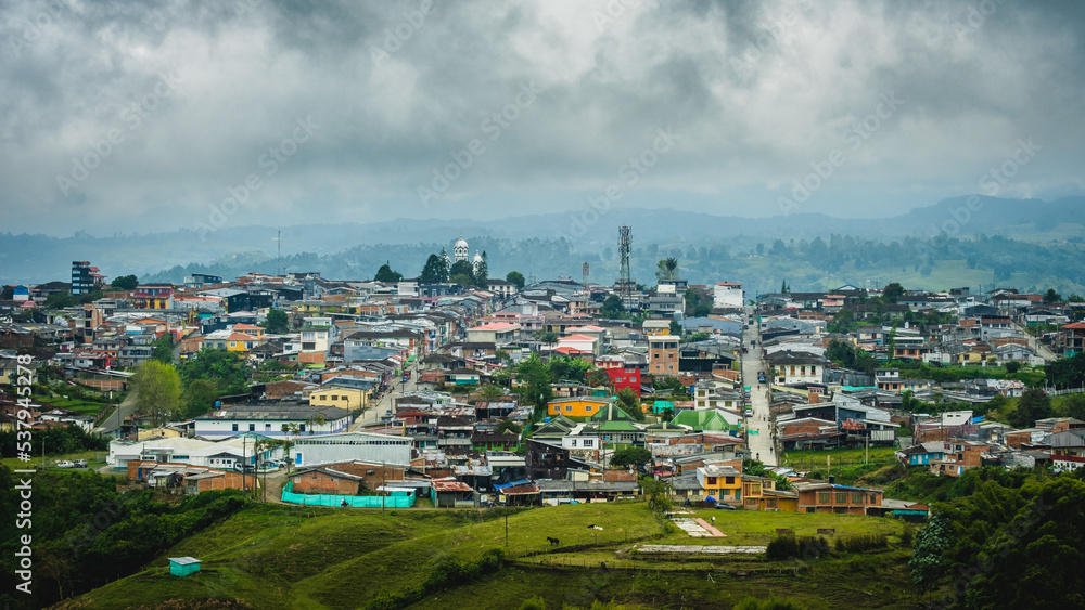 Fototapeta premium Filandia northern part of the department of Quindío, Colombia Cordillera Central of the Andes mountains coffee valley plantation