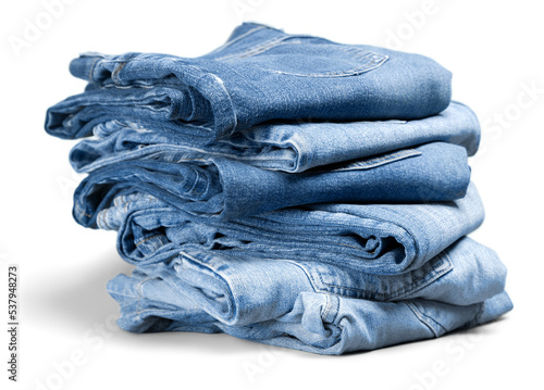 Obraz na plátně Stack of denim jeans on background