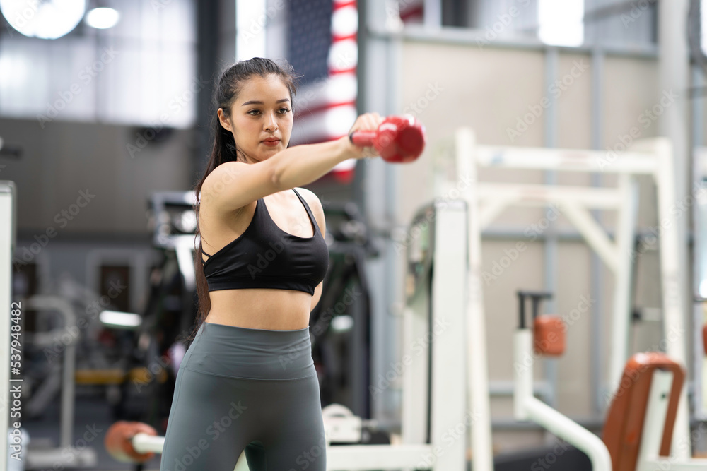 Workout woman with weight lifting for a lean body and body slim shape building sporty lifting dumbbells in a gym. Workout woman with weight lifting for a lean body and body slim shape building sporty lifting dumbbells in a gym.