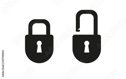 two padlocks one open and one closed on white background. isolated vector graphic