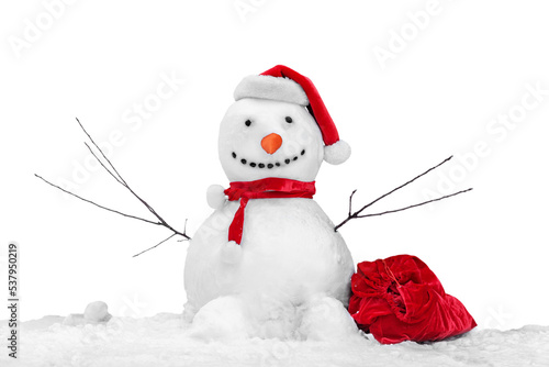 Obraz na plátně Cute little snowman isolated on white