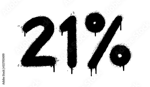 Spray Painted Graffiti 21 percent Sprayed isolated with a white background. graffiti 21 percent icon with over spray in black over white. Vector illustration.