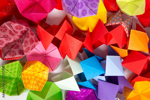 A large crowd of paper fortune tellers