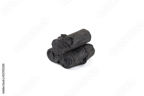 Natural wood charcoal isolated on white background. Pile of coal isolated on white background. © shaadjutt36