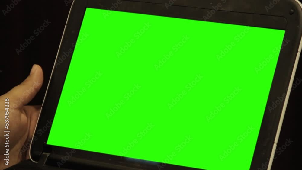 Netbook Computer with Green Screen. Close Up.  