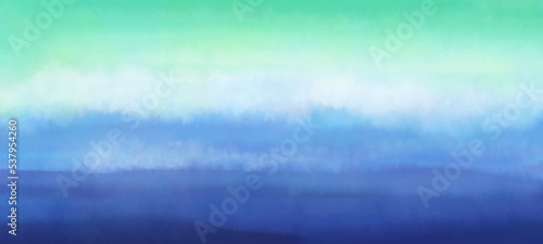 Abstract watercolor background of soft, blue and green ocean waves gradient