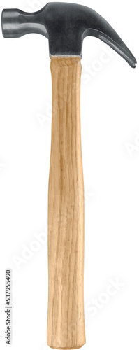 Fotografija Metal hammer with long wooden handle on white
