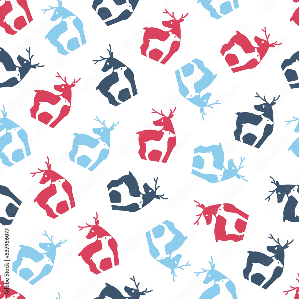 Christmas Seamless Pattern with Reindeer Mother and Child Vector Art