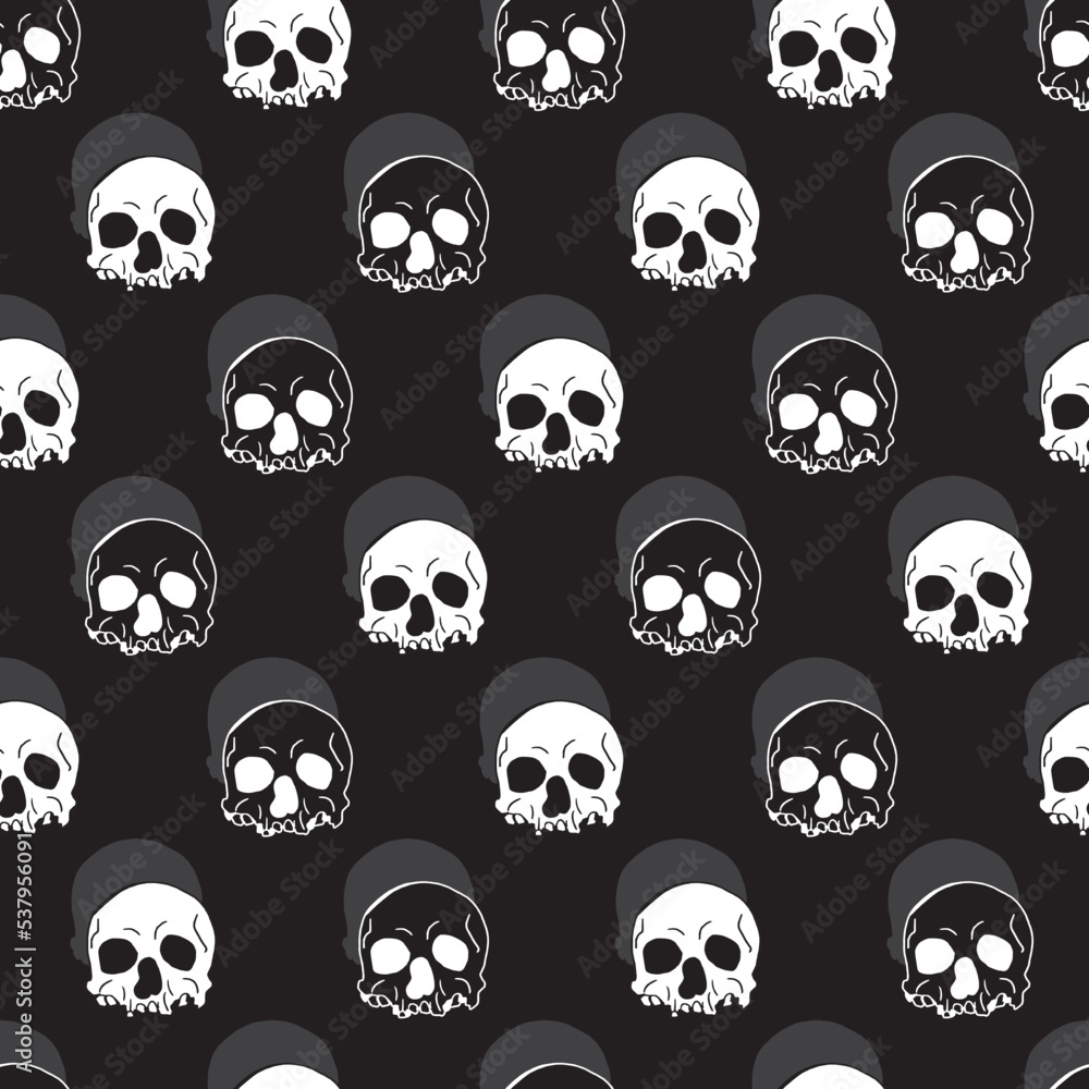 Creepy Spooky Head Skull Bones Vector Graphic Art Seamless Pattern